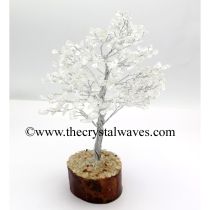 Crystal Quartz 50 Chips Silver Wire Gemstone Tree With Wooden Base