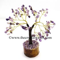 Amethyst 50 Chips Brown Bark Golden Wire Gemstone Tree With Wooden Base