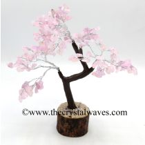 Rose Quartz 50 Chips Brown Bark Silver Wire Gemstone Tree With Wooden Base