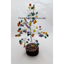 Mix Gemstone 50 Chips Silver Wire Gemstone Tree With Wooden Base