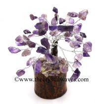 Amethyst 100 Chips Brown Bark Silver Wire Gemstone Tree With Wooden Base