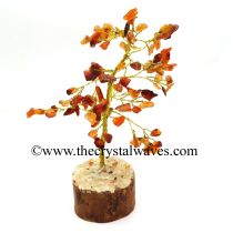 Carnelian 100 Chips Golden Wire Gemstone Tree With Wooden Base