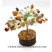 Mix Gemstone 100 Chips Golden Wire Gemstone Tree With Wooden Base