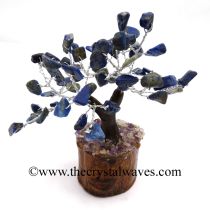 Lapis Lazuli 100 Chips Brown Bark Silver Wire Gemstone Tree With Wooden Base