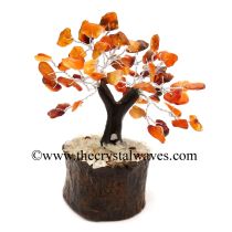 Carnelian 200 Chips Brown Bark Silver Wire Gemstone Tree With Wooden Base