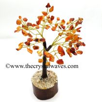 Carnelian 200 Chips Brown Bark Golden Wire Gemstone Tree With Wooden Base