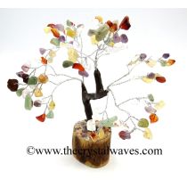 Mix Gemstone 200 Chips Brown Bark Silver Wire Gemstone Tree With Wooden Base