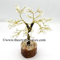Crystal Quartz 400 Chips Brown Bark Golden Wire Gemstone Tree With Wooden Base