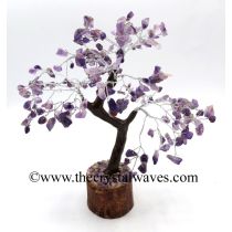 Amethyst 400 Chips Brown Bark Silver Wire Gemstone Tree With Wooden Base