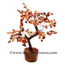 Carnelian 400 Chips Brown Bark Silver Wire Gemstone Tree With Wooden Base