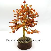 Carnelian 400 Chips Golden Wire Gemstone Tree With Wooden Base