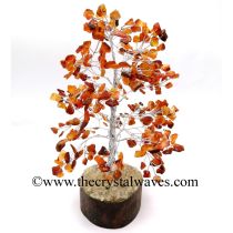Carnelian 400 Chips Silver Wire Gemstone Tree With Wooden Base