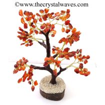 Carnelian 500 Chips Brown Bark Golden Wire Gemstone Tree With Wooden Base