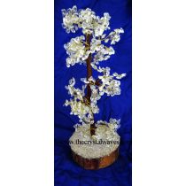 Crystal Quartz Chips Brown Bark Golden Wire Customised Large Gemstone Tree With Wooden Base