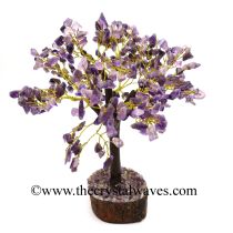 Amethyst Chips Brown Bark Golden Wire Customised Large Gemstone Tree With Wooden Base