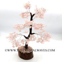 Rose Quartz Chips Brown Bark Silver Wire Customised Large Gemstone Tree With Wooden Base