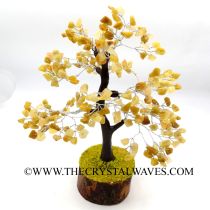 Yellow Aventurine Chips Brown Bark Silver Wire Customised Large Gemstone Tree With Wooden Base
