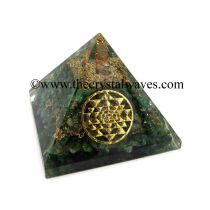 Green Aventurine Chips Orgone Pyramid With Yantra Symbol