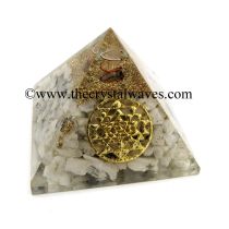 Rainbow Moonstone Chips Orgone Pyramid With Yantra Symbol