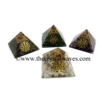 Mix Assorted  Gemstone Chips Orgone Pyramid With Yantra Symbol