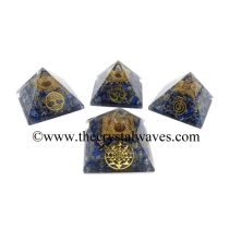 Lapis Lazuli Chips Orgone Pyramid With Mix Assorted Symbol
