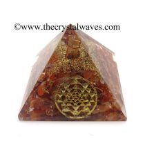 Carnelian Chips Orgone Pyramid With Yantra Symbol