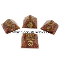 Carnelian Chips Orgone Pyramid With Mix Assorted Symbol