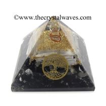 Black Tourmaline & Selenite Chips Orgone Pyramid With Tree Of Life Symbol