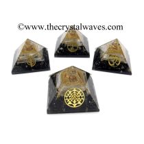Black Tourmaline & Selenite Chips Orgone Pyramid With  Mix Assorted Symbol