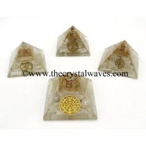 Selenite Chips Orgone Pyramid With Mix Assorted Symbol