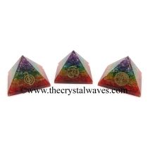 7 Chakra Layerd Dyed Quartz Chips Orgone Pyramid With Mix Assorted Symbol