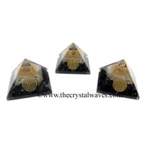Black Tourmaline & Selenite Chips Orgone Pyramid With Flower Of Life Symbol