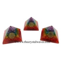 7 chakra Layered Dyed Quartz Chips Orgone Pyramid With Flower Of Life Symbol