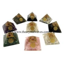 Gemstone Chips Mix Assorted Orgone Pyramid With Flower Of Life Symbol