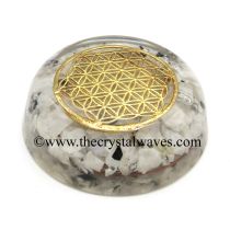 Rainbow Moonstone Chips Orgone Dome / Paper Weight With Flower Of Life Symbol