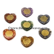 Orgone Heart Shape Chakra Set With Flower Of Life Symbol