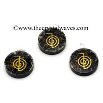 Black Tourmaline Chips With Cho Ku Rei Symbols Round Orgone Disc 
