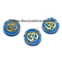 Turquoise Manmade Chips With Om Symbols Round Orgone Disc Pendant