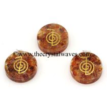 Carnelian Chips With Cho Ku Rei Symbols Round Orgone Disc Pendant