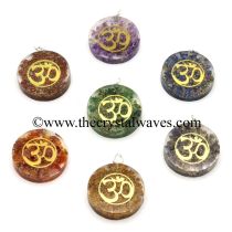 Orgone Chakra Set Pendant With Om Symbols Round Disc 