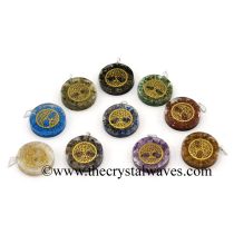 Mix Assorted Gemstone Chips With Tree Of Life Symbols Round Orgone