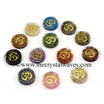 Mix Assorted Gemstone Chips With Om Symbols Round Orgone Disc Pendant