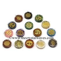 Mix Assorted Gemstone Chips With Mix Assorted Symbols Round Orgone Disc Pendant