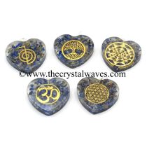 Lapis Lazuli Chips With Mix Assorted Symbols Heart Shape Orgone Pendant