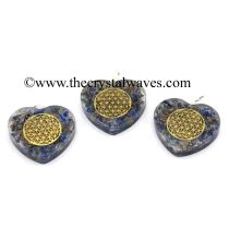 Lapis Lazuli Chips With Flower Of Life Symbols Heart Shape Orgone Pendant