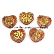 Carnelian Chips With Mix Assorted Symbols Heart Shape Orgone Pendant