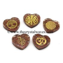 Red Jasper Chips With Mix Assorted Symbols Heart Shape Orgone Pendant