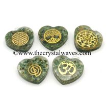 Green Aventurine Chips With Mix Assorted Symbols Heart Shape Orgone Pendant