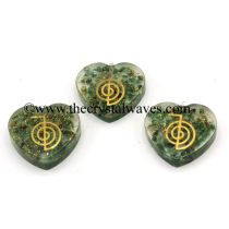 Green Aventurine Chips With Cho Ku Rei Symbols Heart Shape Orgone 