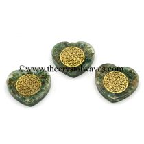 Green Aventurine Chips With Flower Of Life Symbols Heart Shape Orgone Pendant